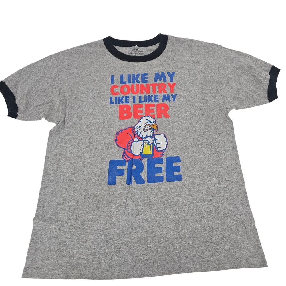 Chill I like my Beer Like My Country Free Patriotic Tee T-Shirt Mens XL 3037